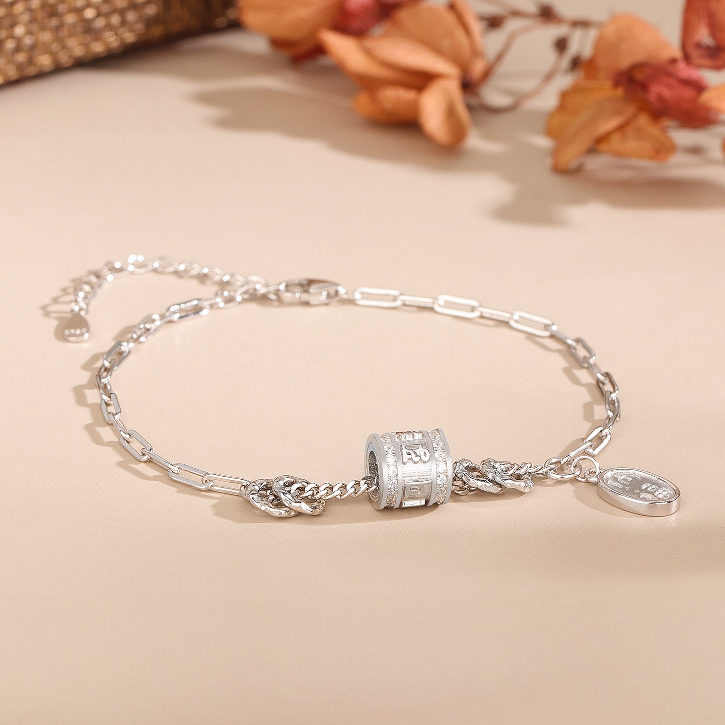 S925 sterling silver splicing transshipment text bracelet