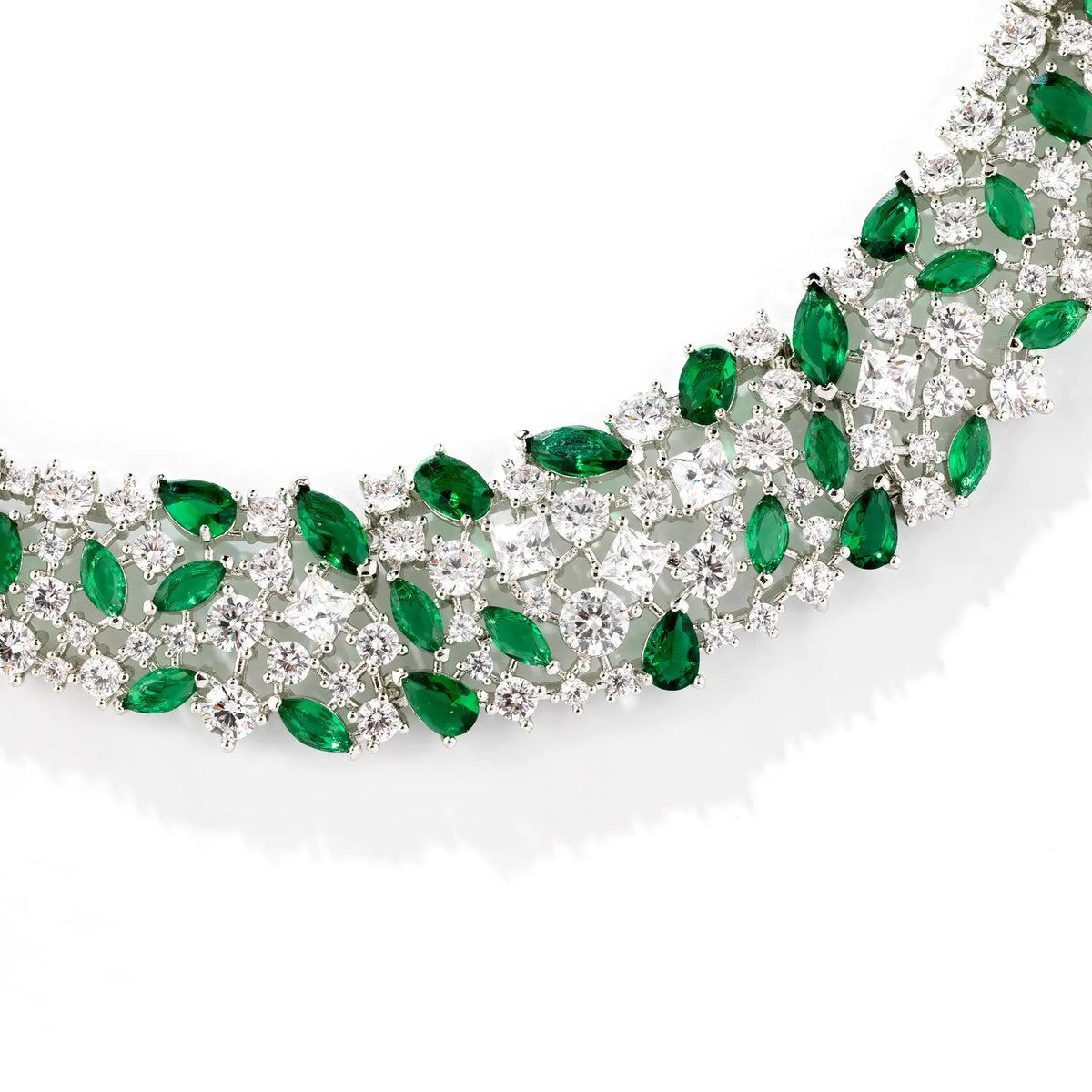 Luxury Emerald Green Crystal Necklace and Earrings Jewelry Set