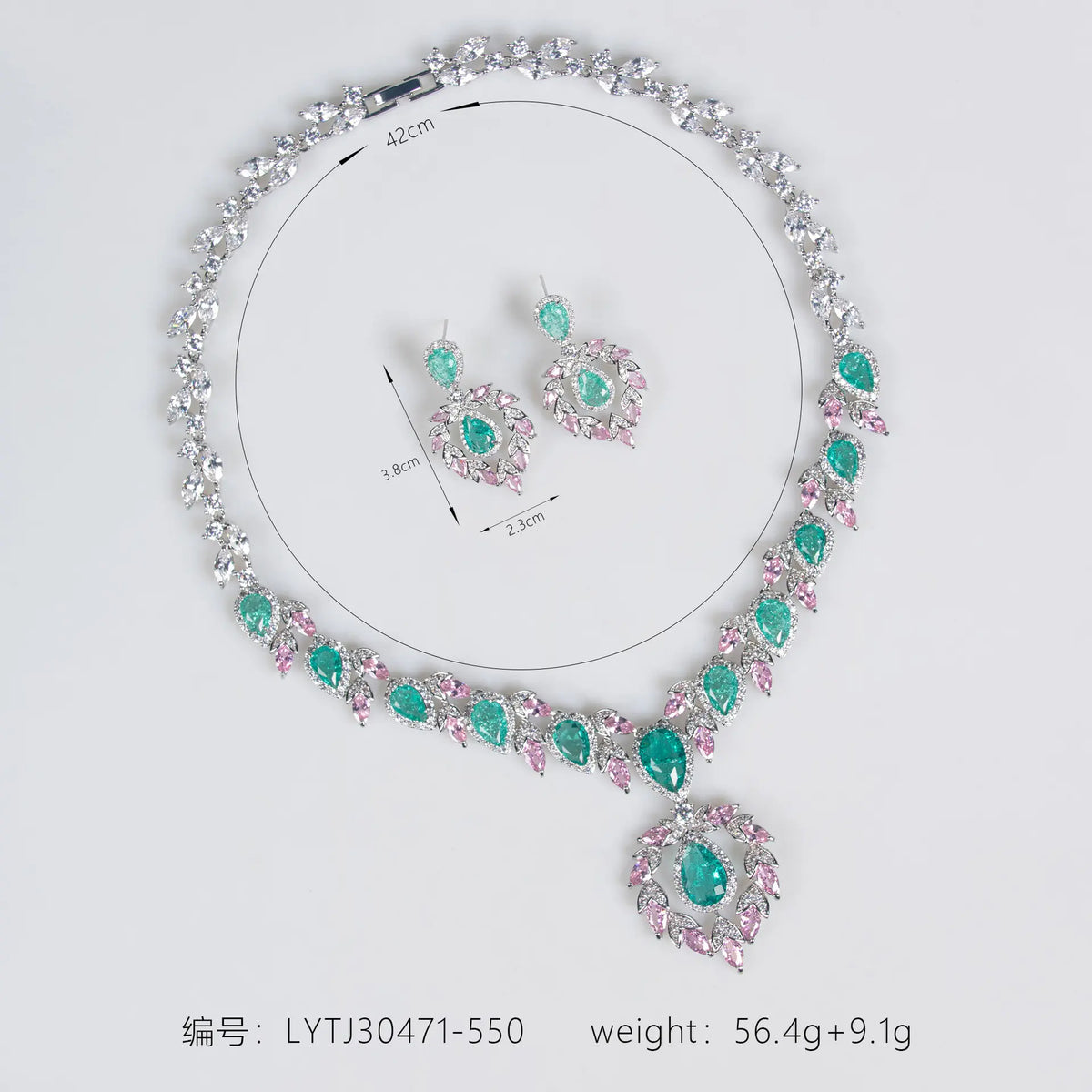 Parure de bijoux de luxe collier et boucles d'oreilles goutte émeraude