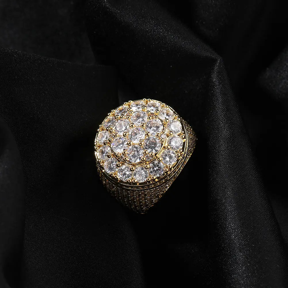Bague Fleur Diamant Plaqué Or Vintage Hip Hop