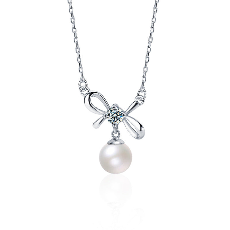 S925 Sterling Silver Pearl Mozzarella Diamond Necklace
