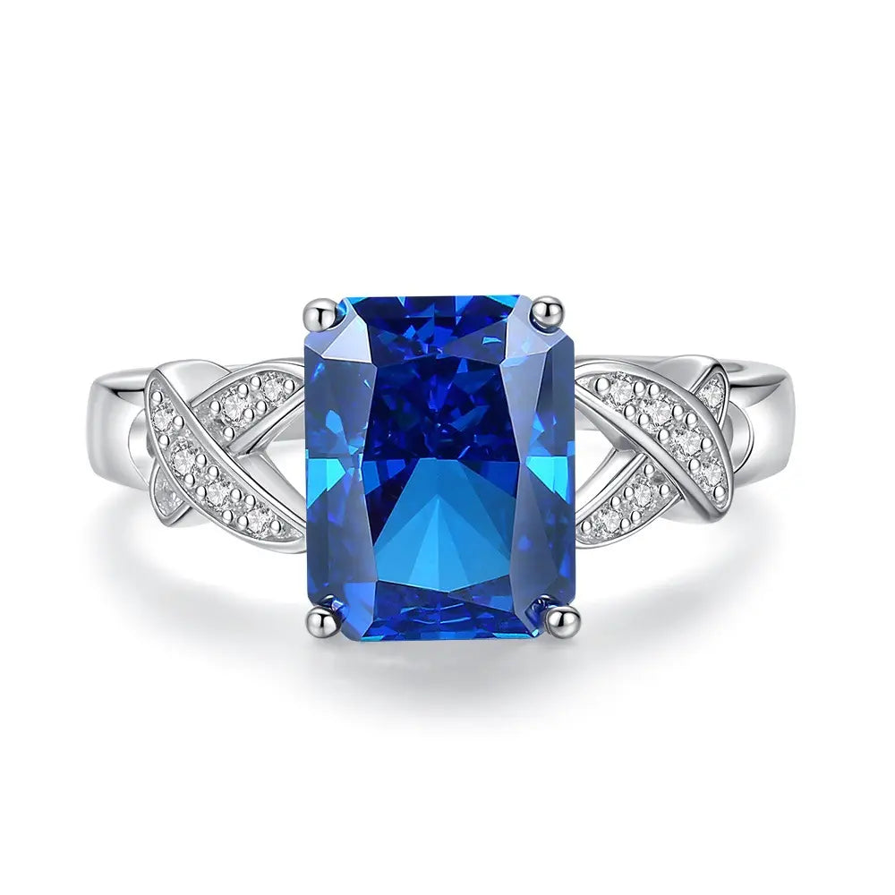 Bague de fiançailles de luxe ovale en saphir bleu pour femme