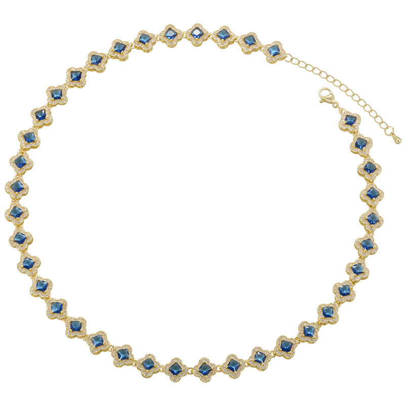 Light Luxury Copper with Colored Diamonds Lucky Clover Necklace