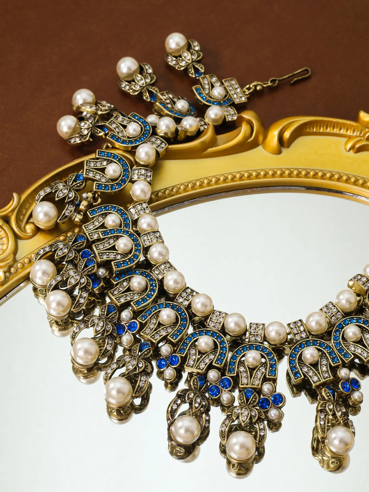 Boucles d'oreilles collier à franges de perles, ensemble médiéval, boucles d'oreilles collier