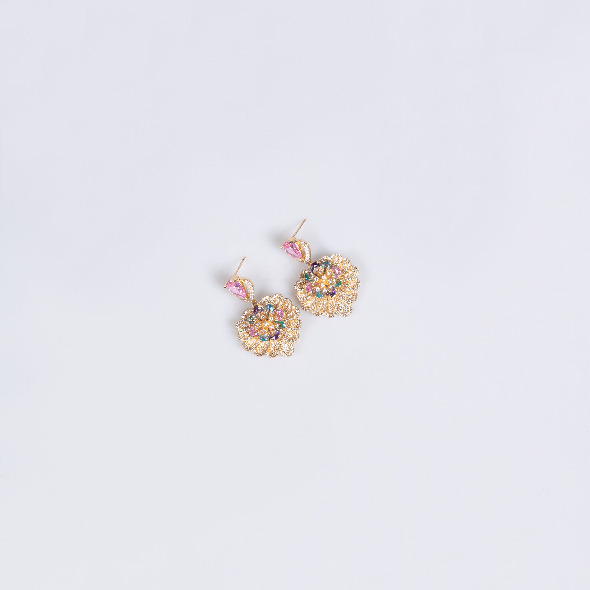 Luxury Pink Floral Crystal Necklace and Earrings Jewelry Set for Women