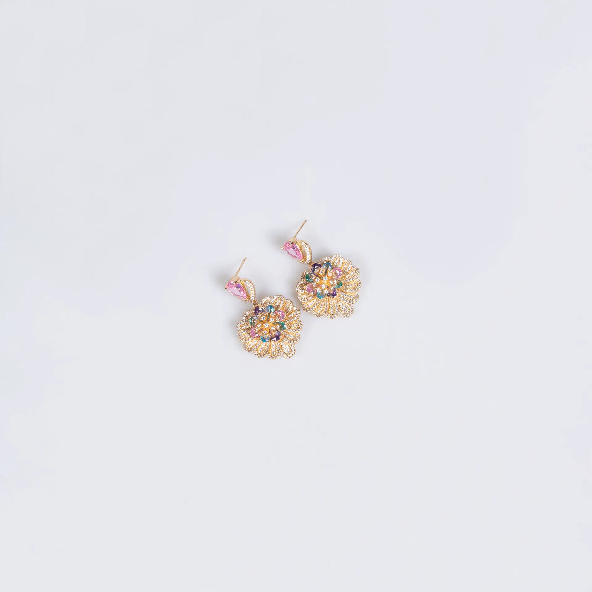 Parure collier et boucles d'oreilles de luxe femme, rose, floral, cristal