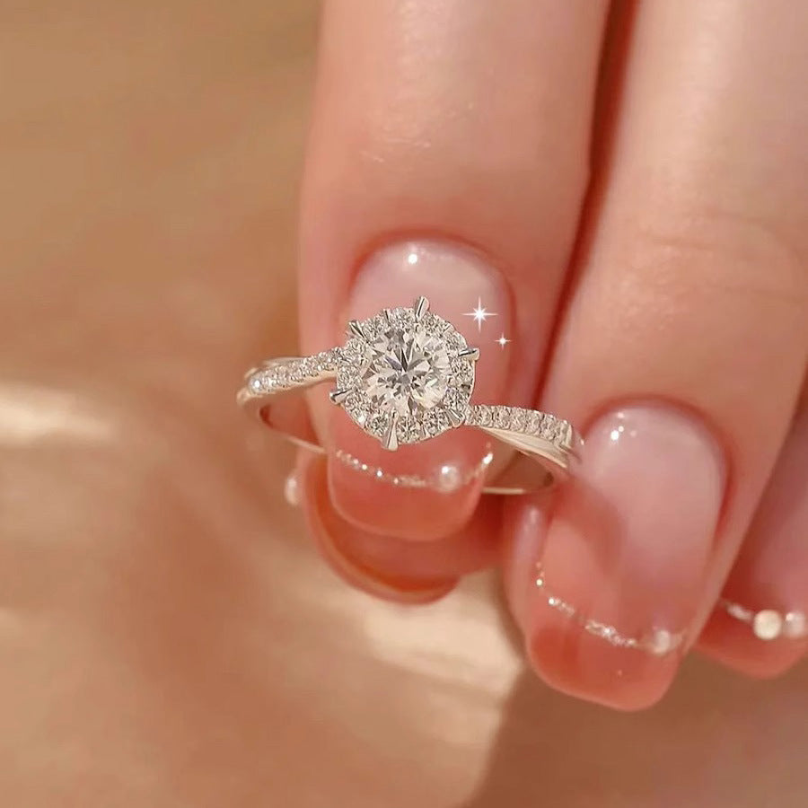 Fashion Platinum Plated Zircon Six Claw Open Diamond Ring