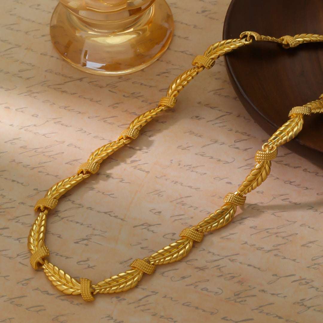 Gold-plated retro wheat ear necklace