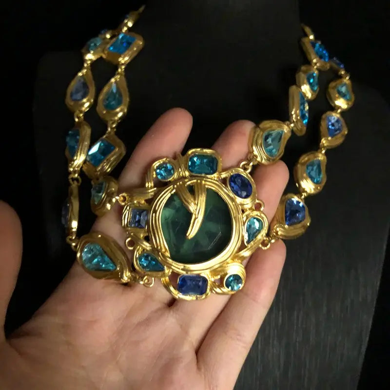 Parure Collier Tournesol Vintage Bleu Strass