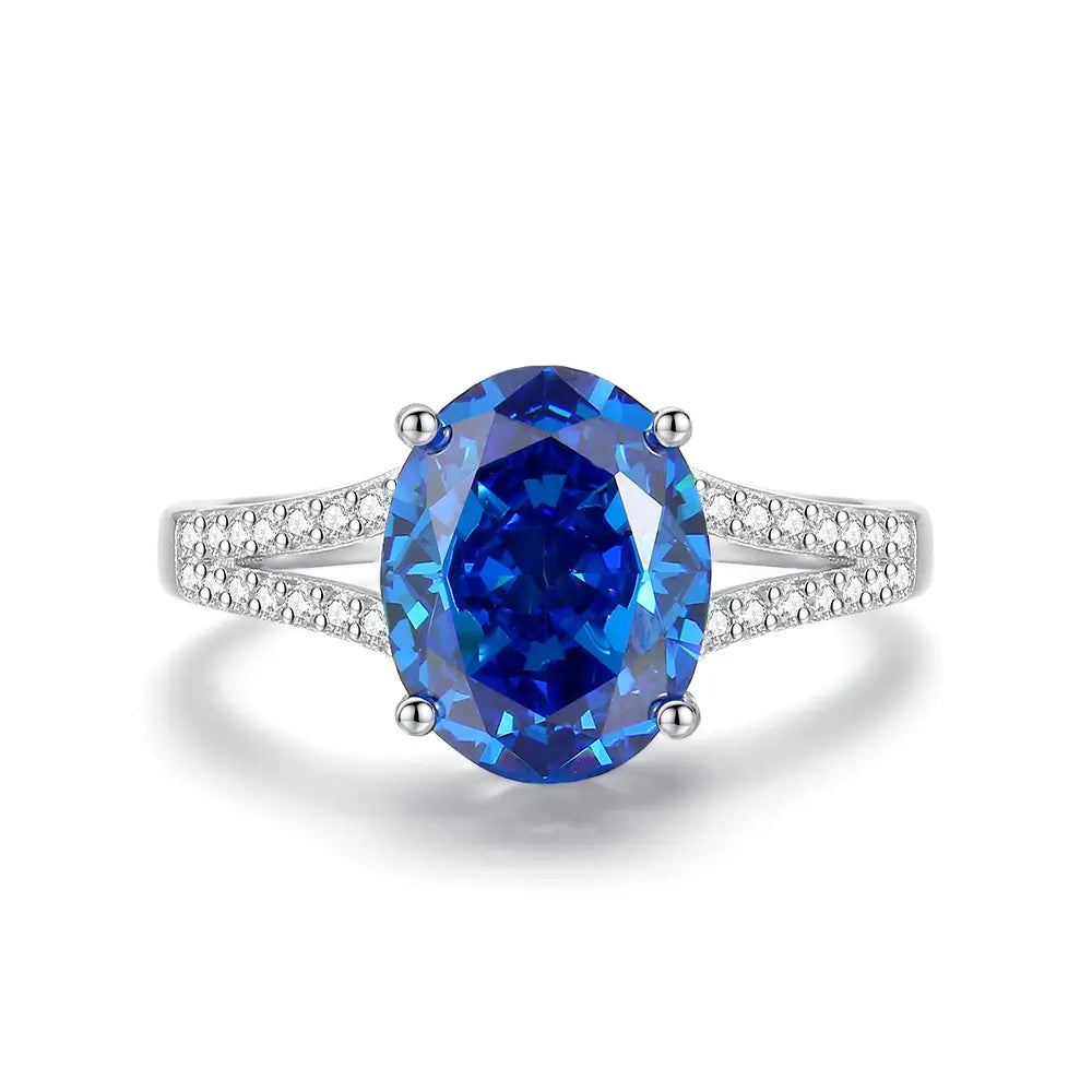 Bague de fiançailles de luxe ovale en saphir bleu pour femme
