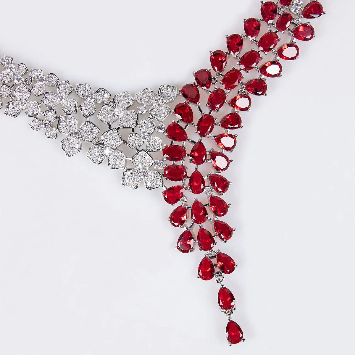 Luxury Ruby Red Crystal Necklace and Earrings Jewelry Set
