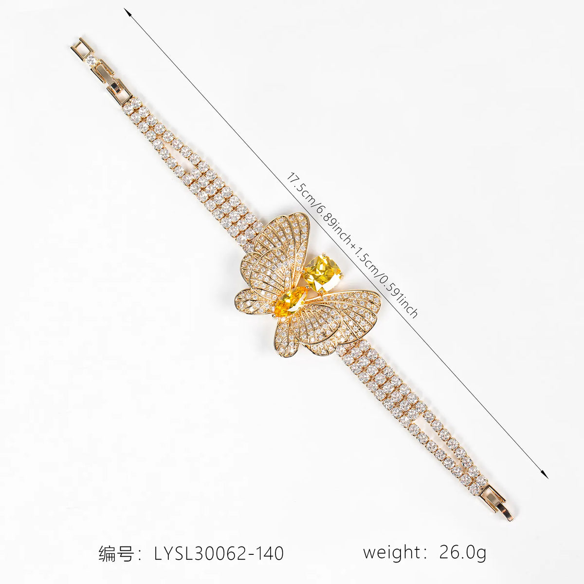 Bracelet Papillon Scintillant avec Pierre Jaune pour Femme