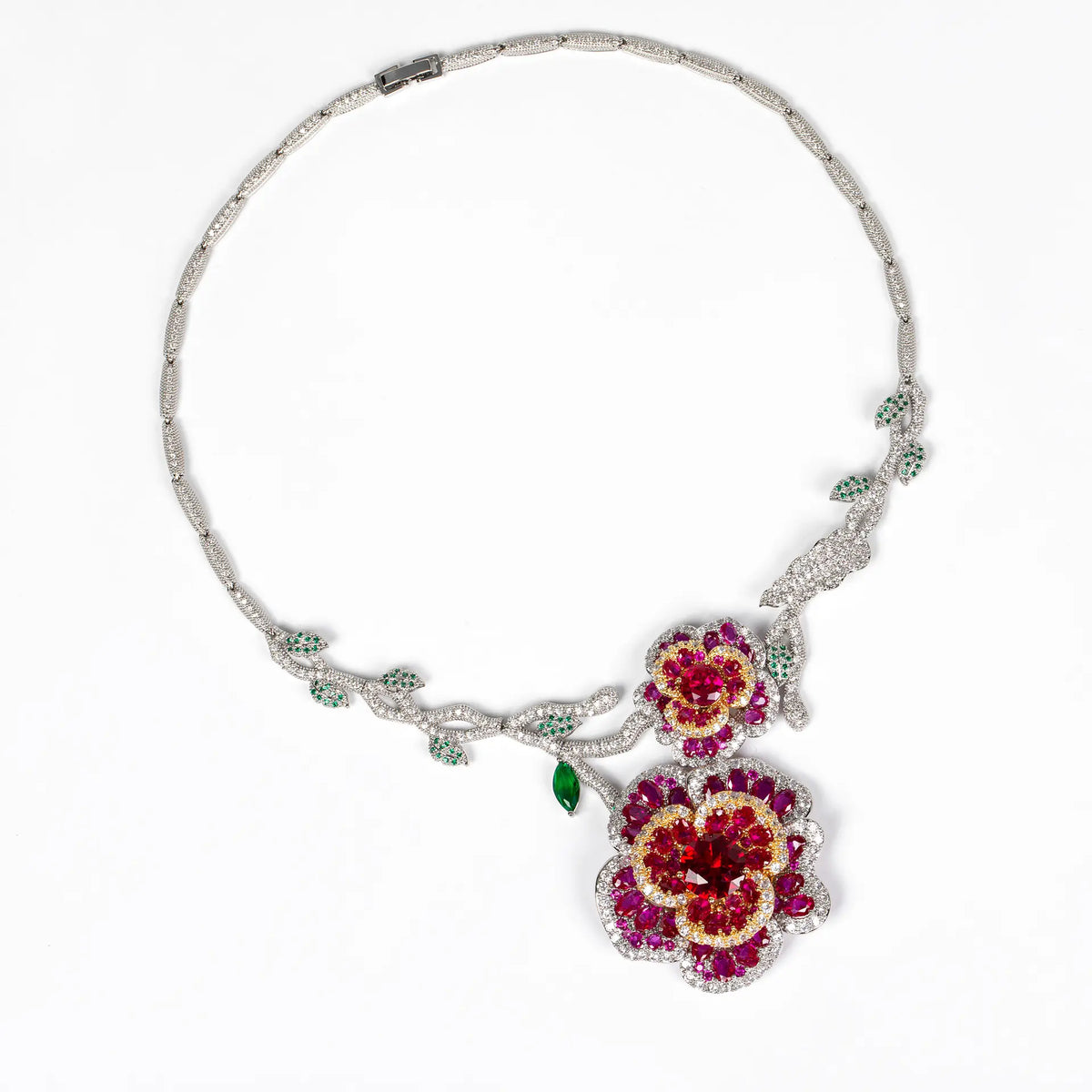 Parure de bijoux de luxe pour femme, collier et boucles d'oreilles floraux en cristal vert émeraude