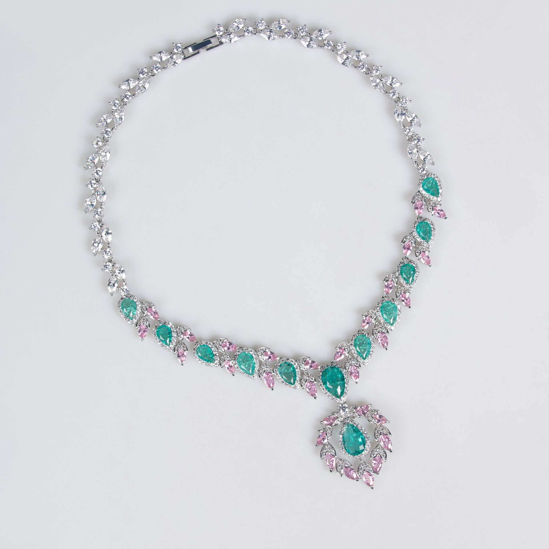 Luxury Emerald Green Teardrop Necklace and Earrings Jewelry Set