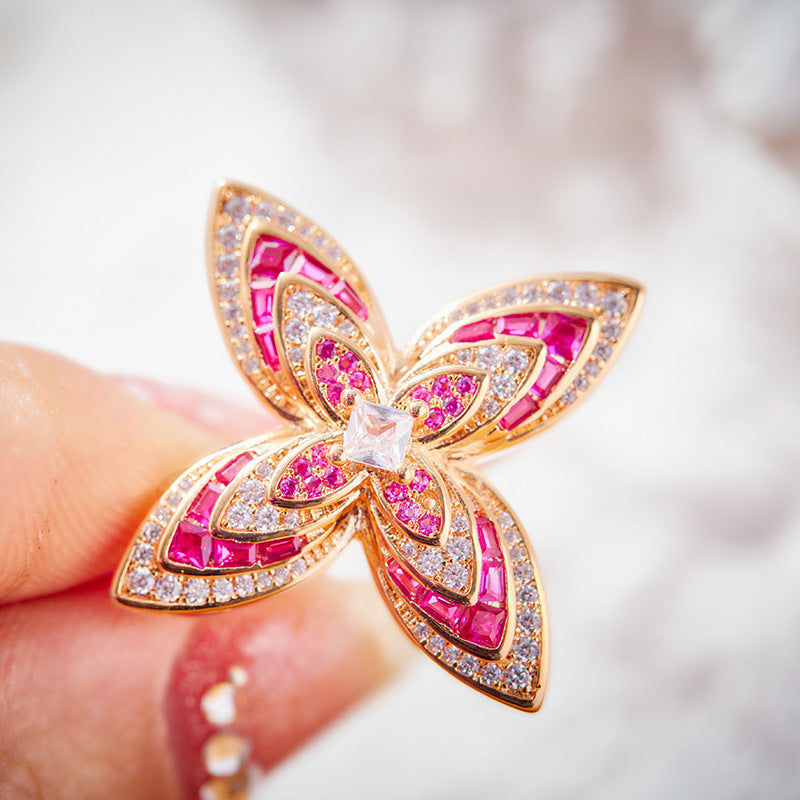 Fashion Gold Plated Red Diamond Flower Necklace