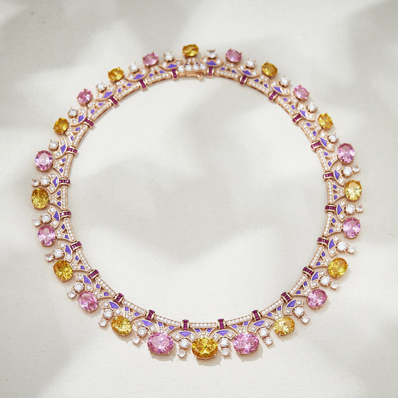 Gold plated enamel gemstone necklace
