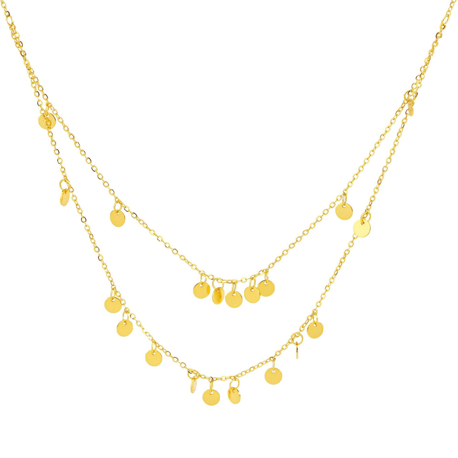 S925 Sterling Silver Double Layer Gold Disc Necklace
