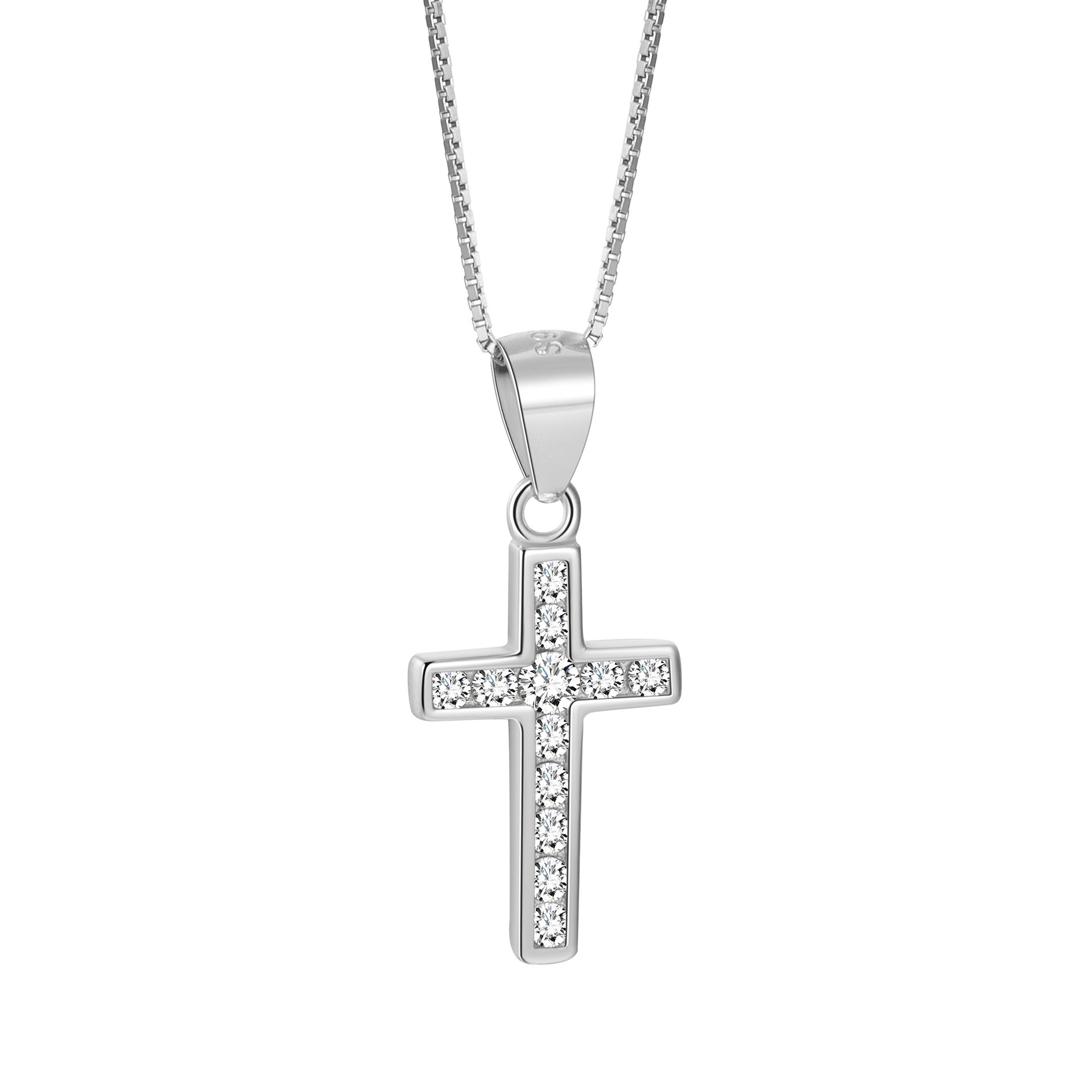 S925 sterling silver diamond inlaid simple cross pendant necklace