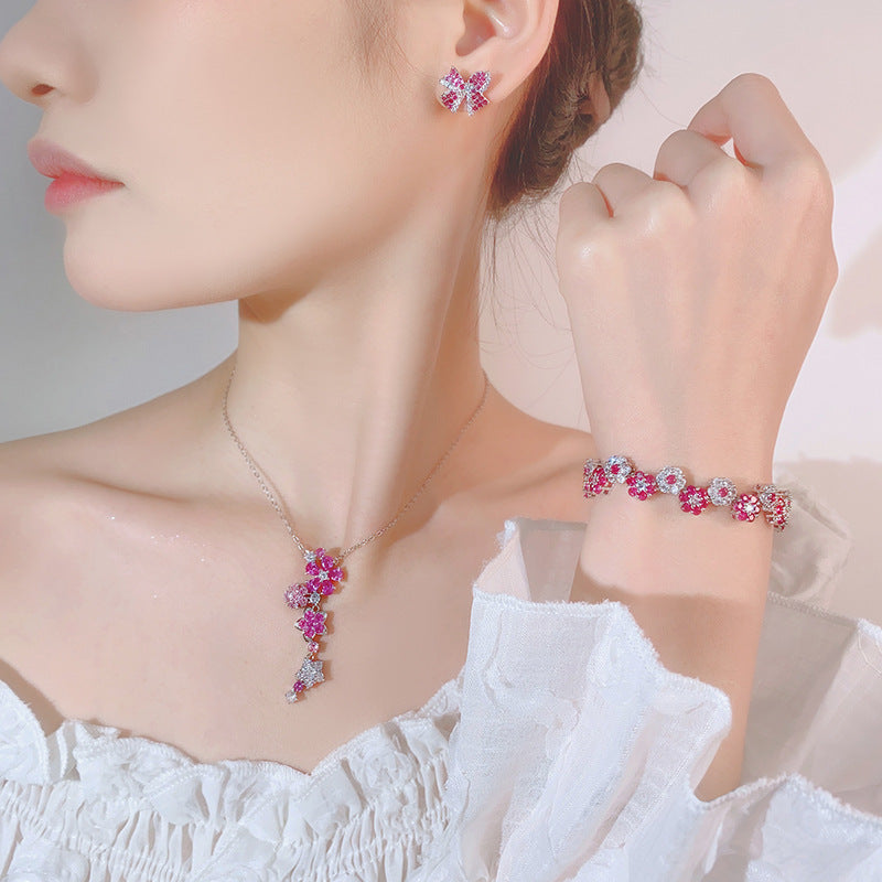 Light luxury pink flower zircon set