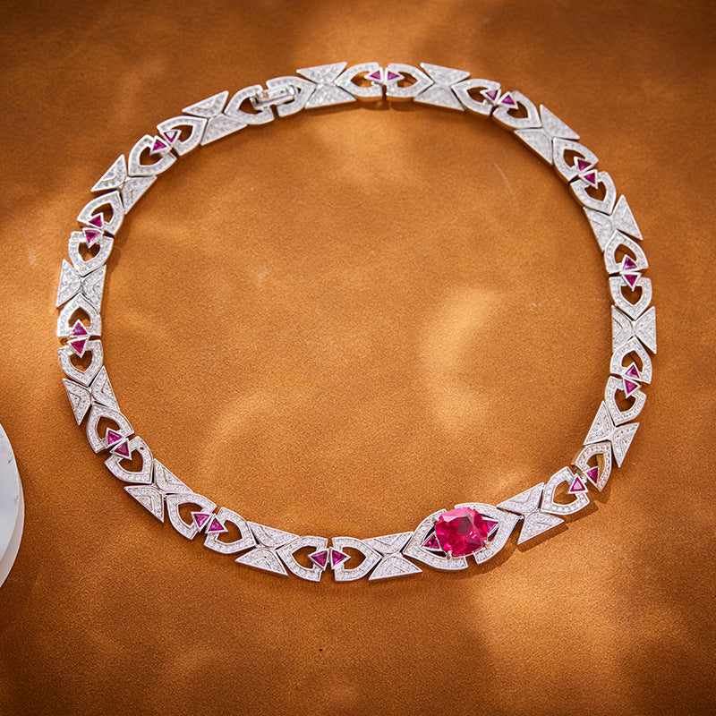 Fashion Gold Plated Pink Gemstone Clavicle Necklace