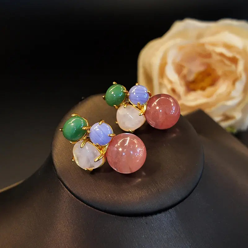 Boucles d'oreilles en laiton avec pierres géométriques irrégulières imitation pastèque