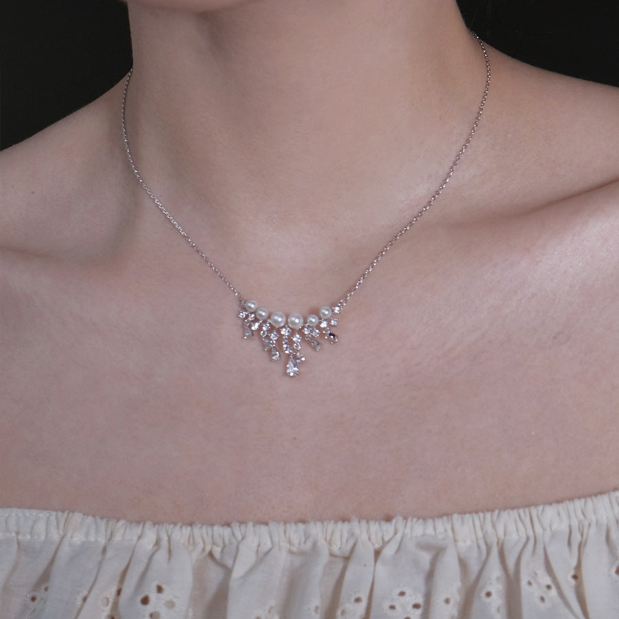 S925 Sterling Silver Water Drop Fringed Pearl Necklace