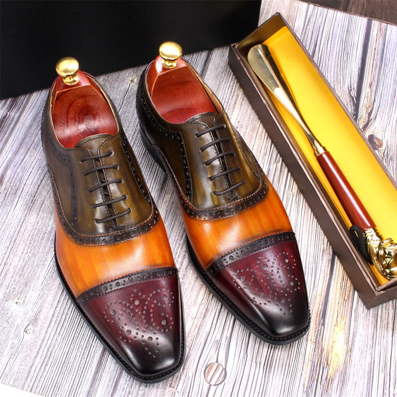 Leather Carved Oxford Shoes British Color Matching Dress Men's Leather Shoes