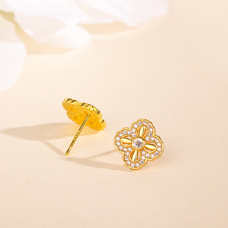 S925 sterling silver four-leaf clover stud earrings