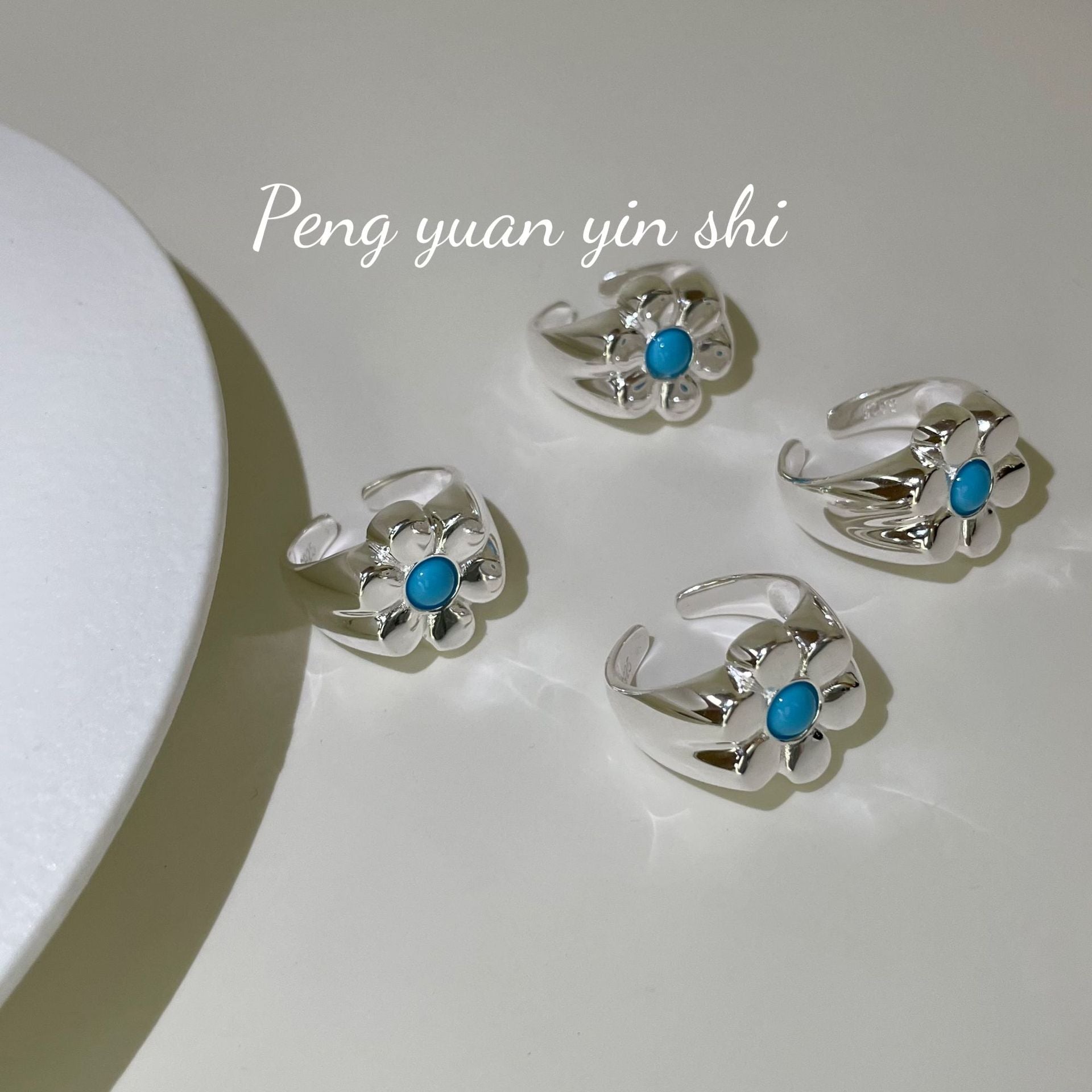 S925 Sterling Silver Blue Turquoise Daisy Ring