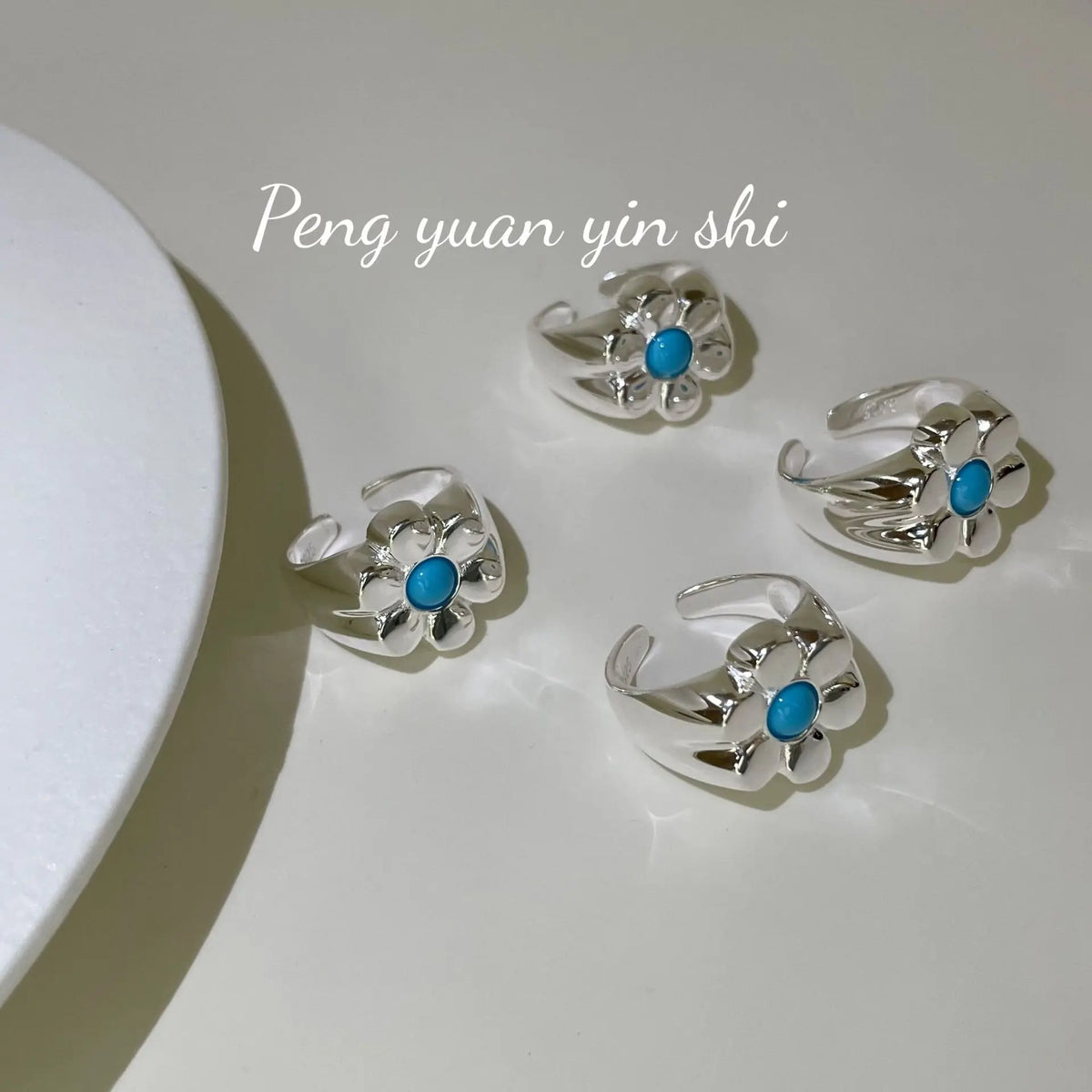 Bague Marguerite en Argent Sterling S925 et Turquoise Bleue