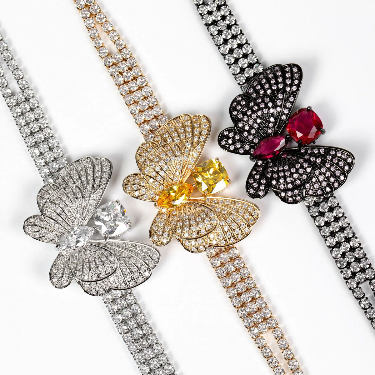 Bracelet Papillon Scintillant avec Pierre Jaune pour Femme