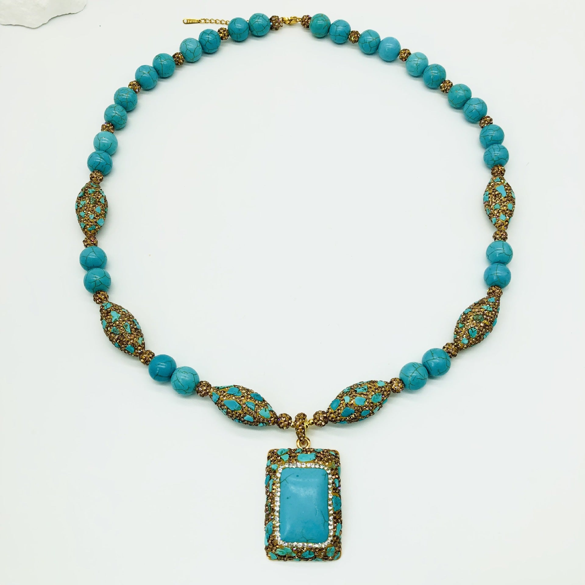 Turquoise pendant necklace women's retro fashion light luxury necklace