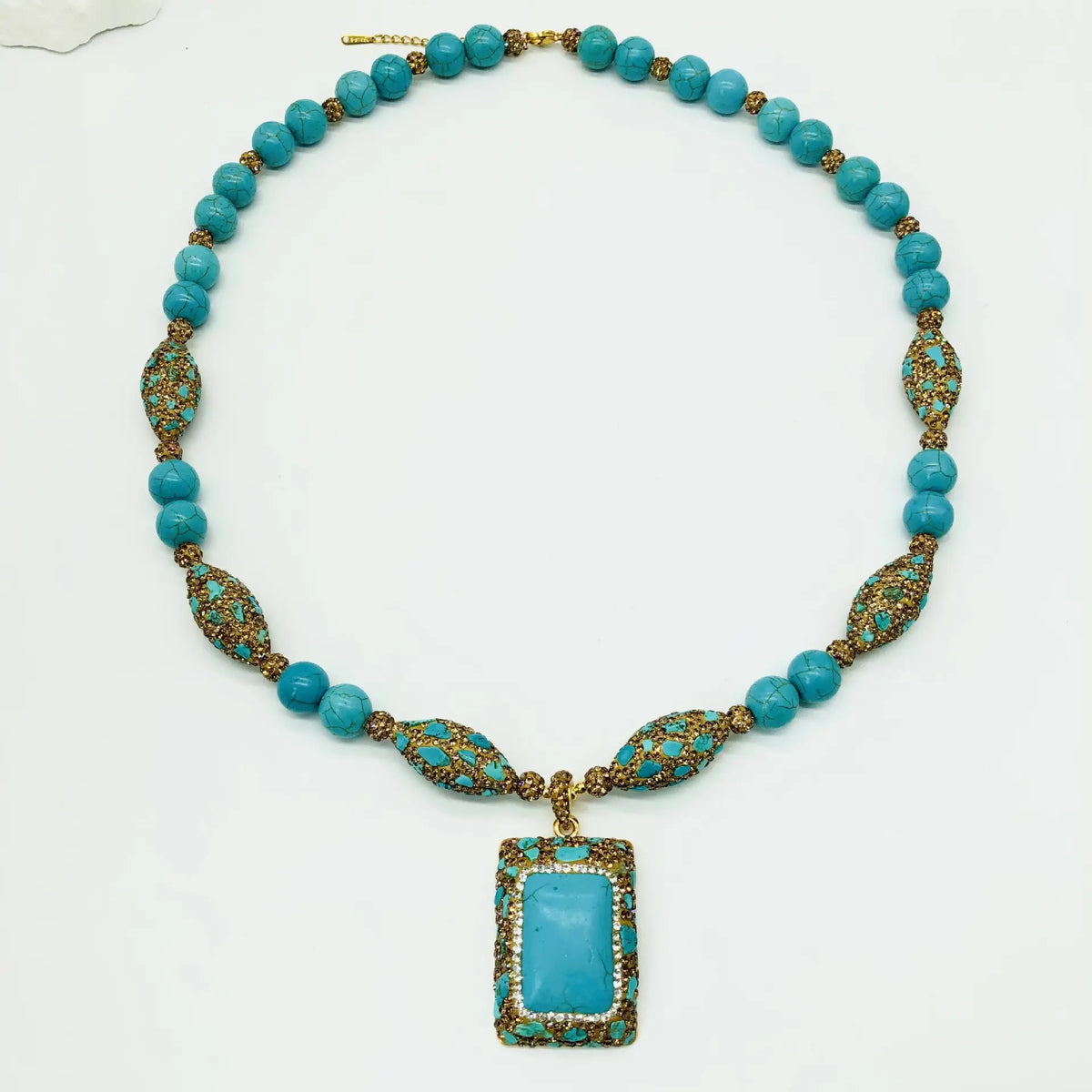 Collier pendentif turquoise pour femme, style rétro, léger et luxueux