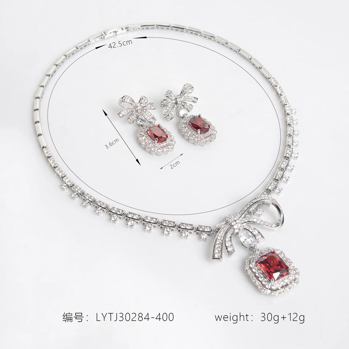Ensemble Collier Boucles d'Oreilles Nœud Papillon Zircon Mode