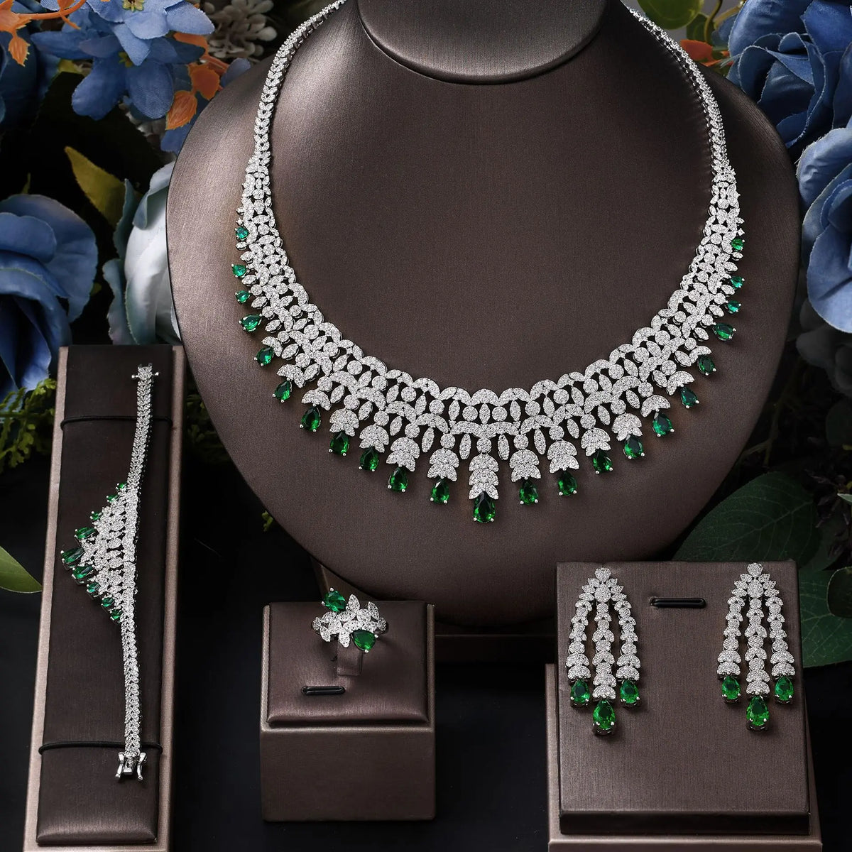 Parure de soirée élégante vert émeraude pour femme