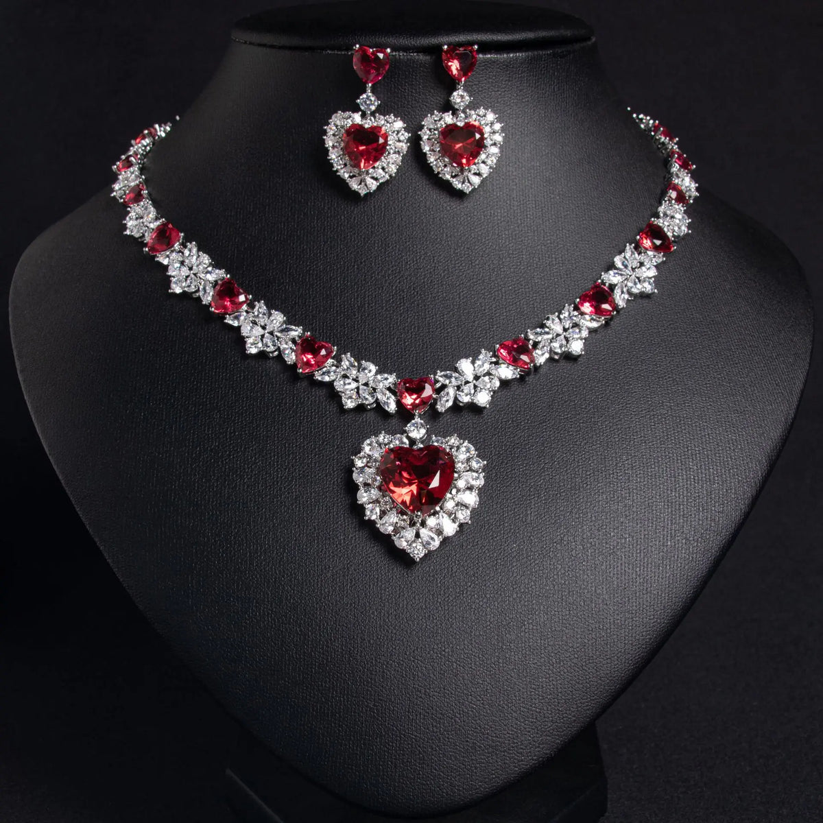 Parure Collier et Boucles d'Oreilles Cœur Cristal Vert Émeraude Luxe