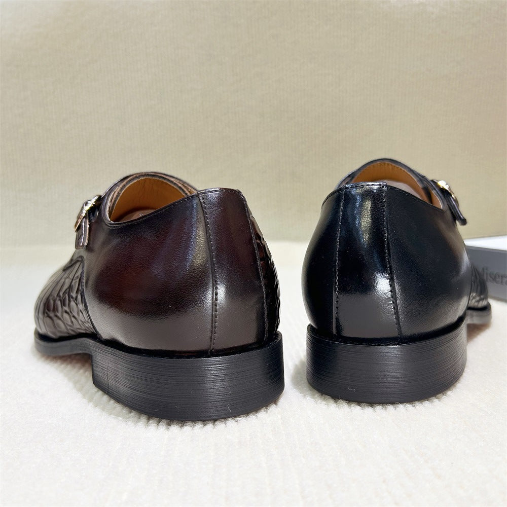 Crocodile embossed buckle business dress men's monk shoes