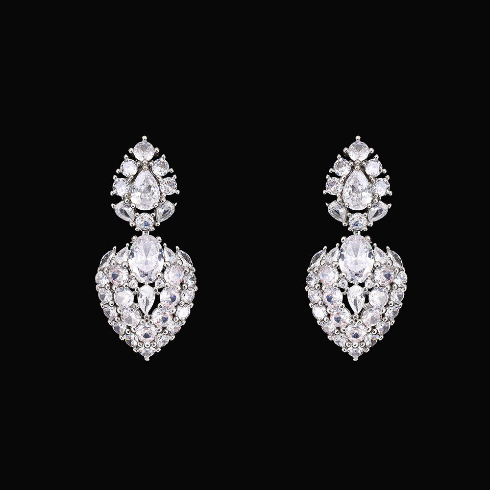 Luxury Heart Shape Crystal Jewelry Set Blue Pink Zircon Necklace Earrings Ring Bridal Statement Set for Women