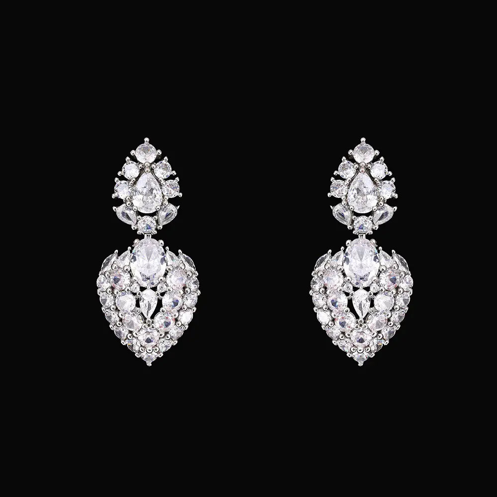 Luxury Heart Shape Crystal Jewelry Set Blue Pink Zircon Necklace Earrings Ring Bridal Statement Set for Women