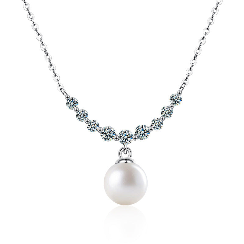 S925 Sterling Silver Pearl Mozzarella Diamond Necklace