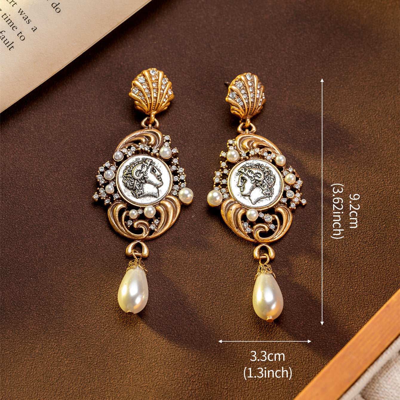 French vintage portrait pearl drop earrings