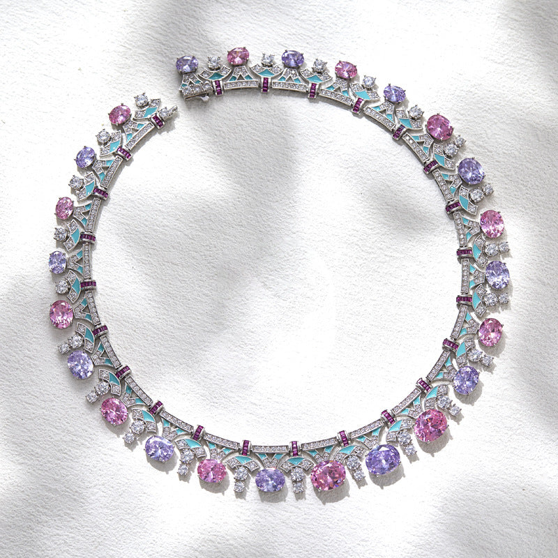 Gold plated enamel gemstone necklace