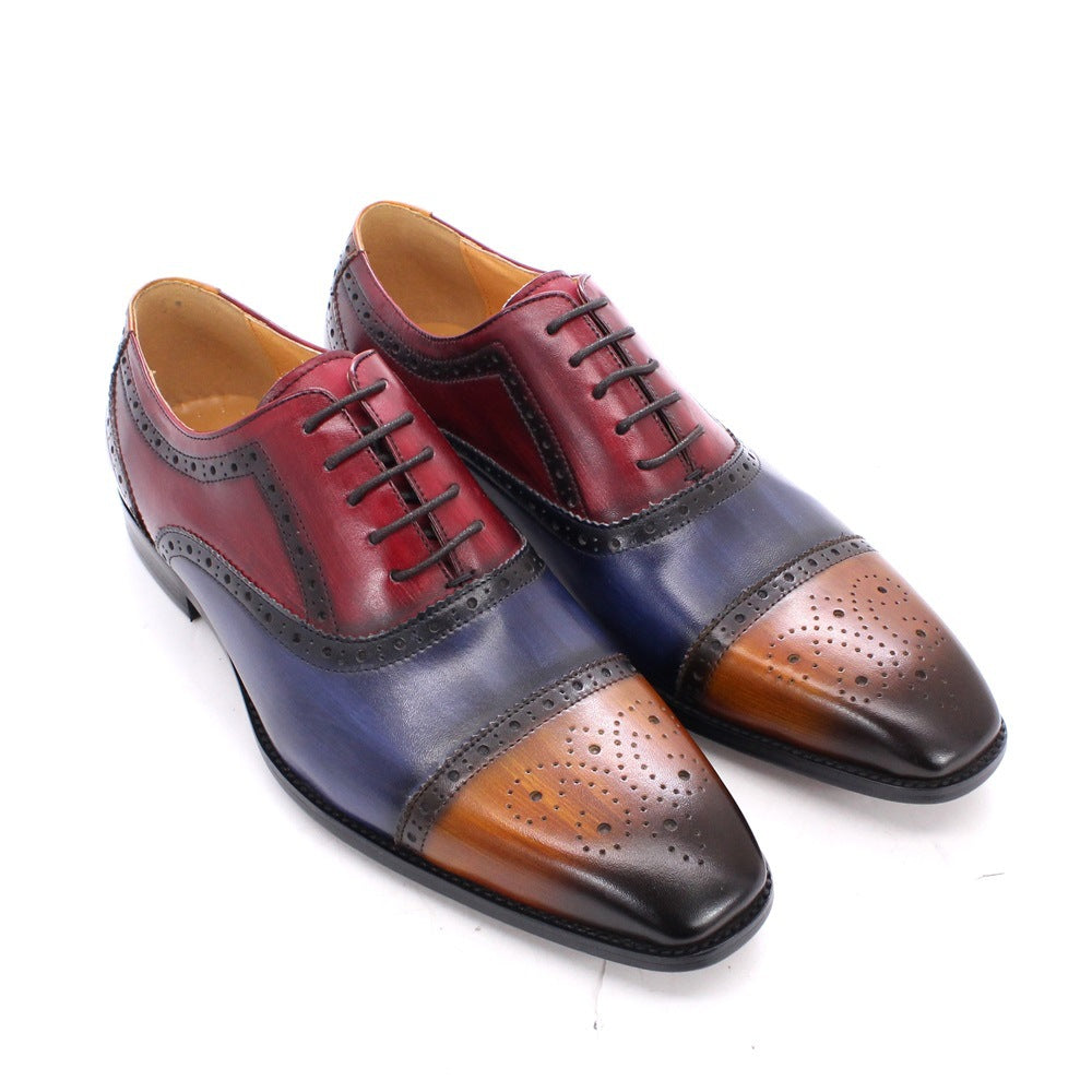 Leather Carved Oxford Shoes British Color Matching Dress Men's Leather Shoes