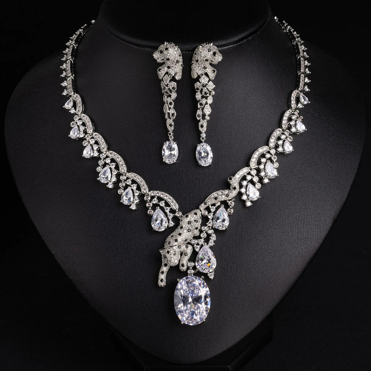Ensemble Collier Léopard Luxe Cristal – Bijoux Fantaisie Rouge Éclatant pour Femmes