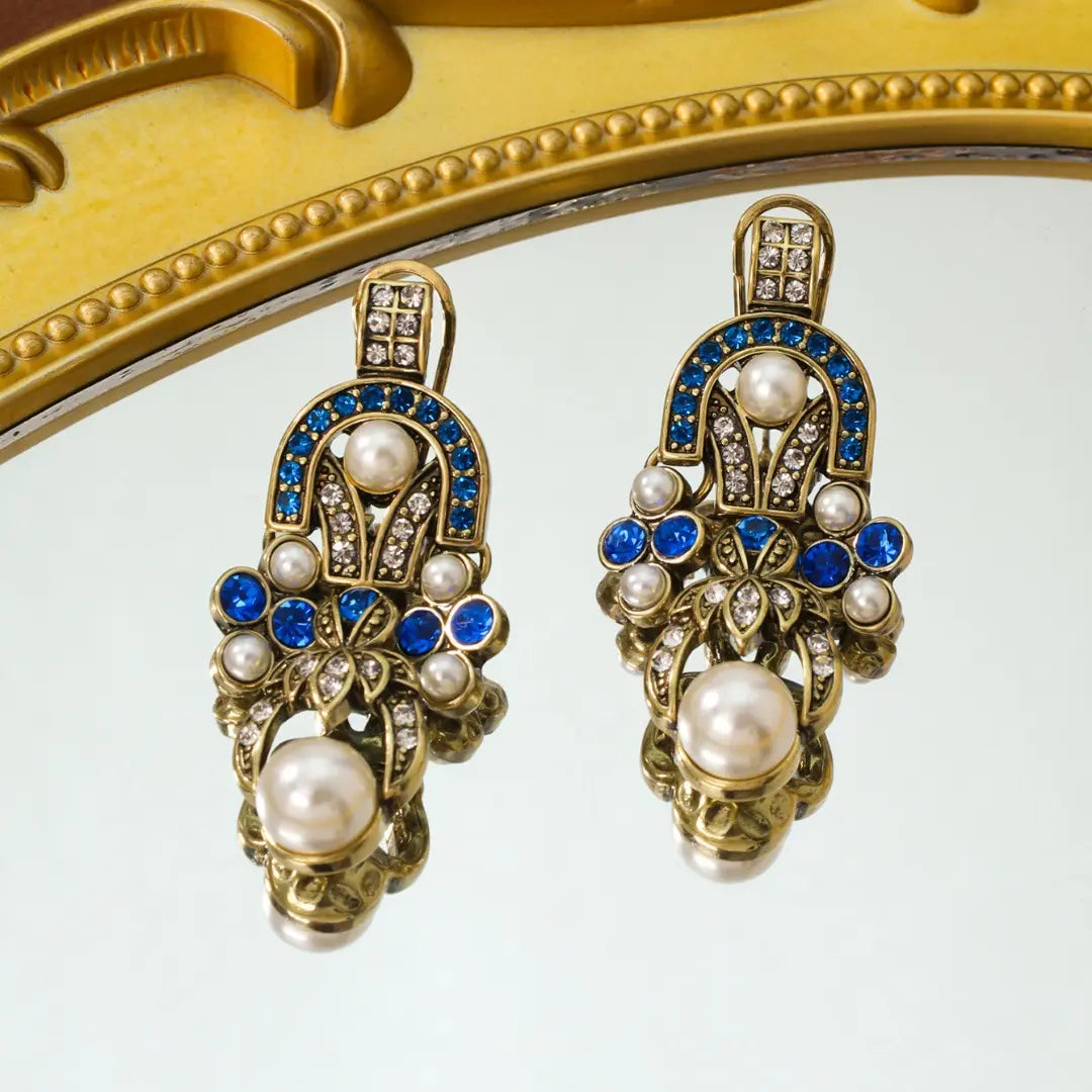Boucles d'oreilles collier à franges de perles, ensemble médiéval, boucles d'oreilles collier