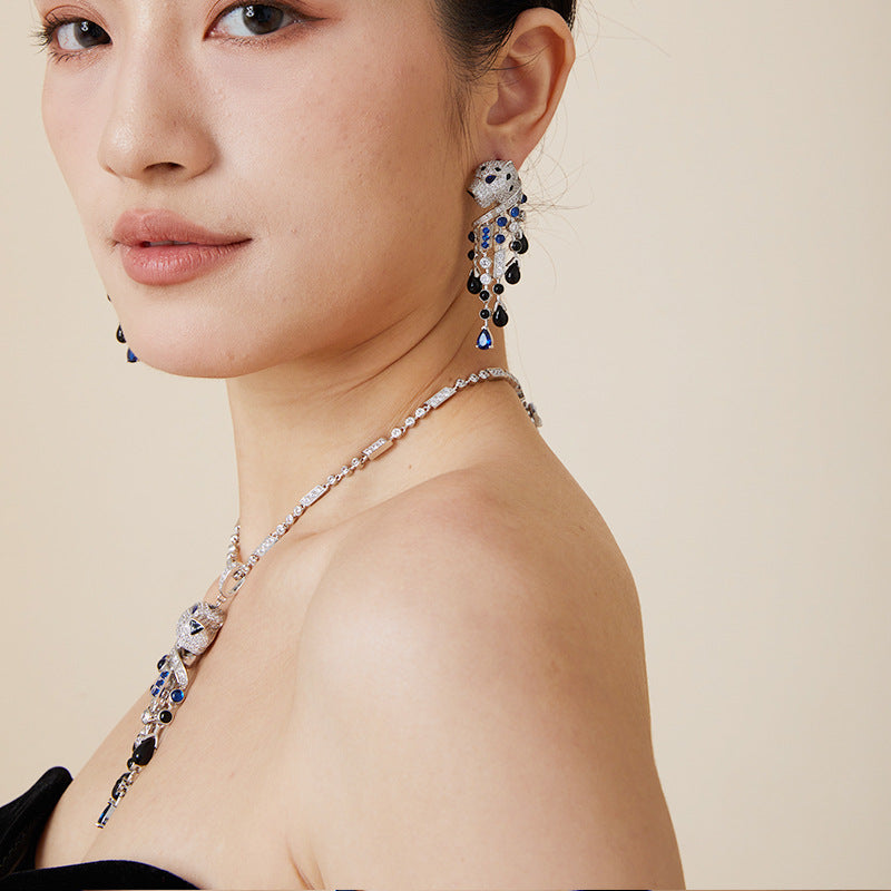 Fashion Gold Plated Leopard Tassel Personality Necklace