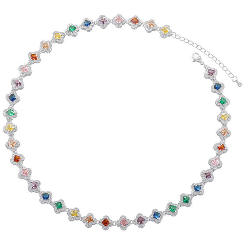 Light Luxury Copper with Colored Diamonds Lucky Clover Necklace