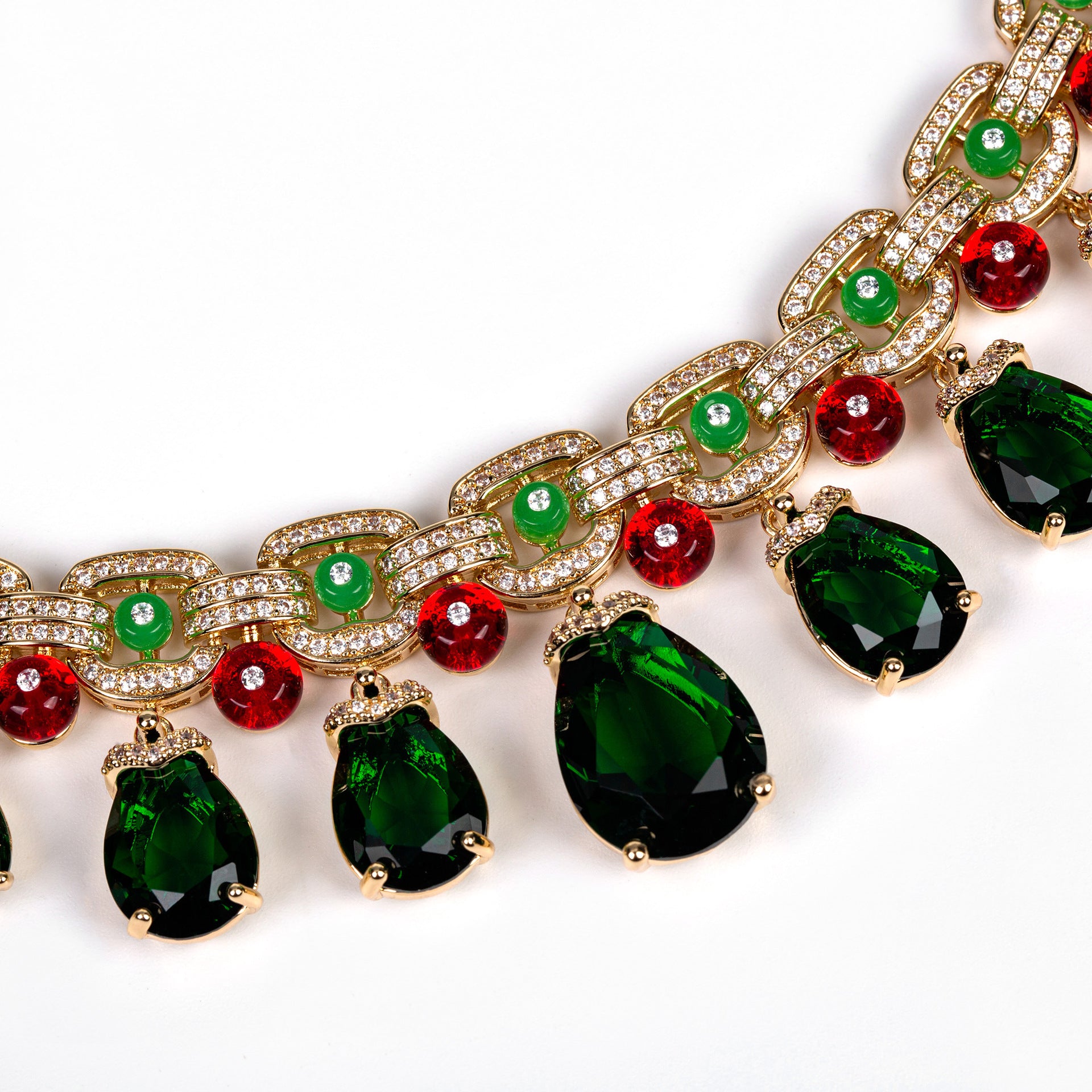 Luxury Multicolor Crystal Necklace Set with Pink Green Red Stones – Statement Jewelry for Women