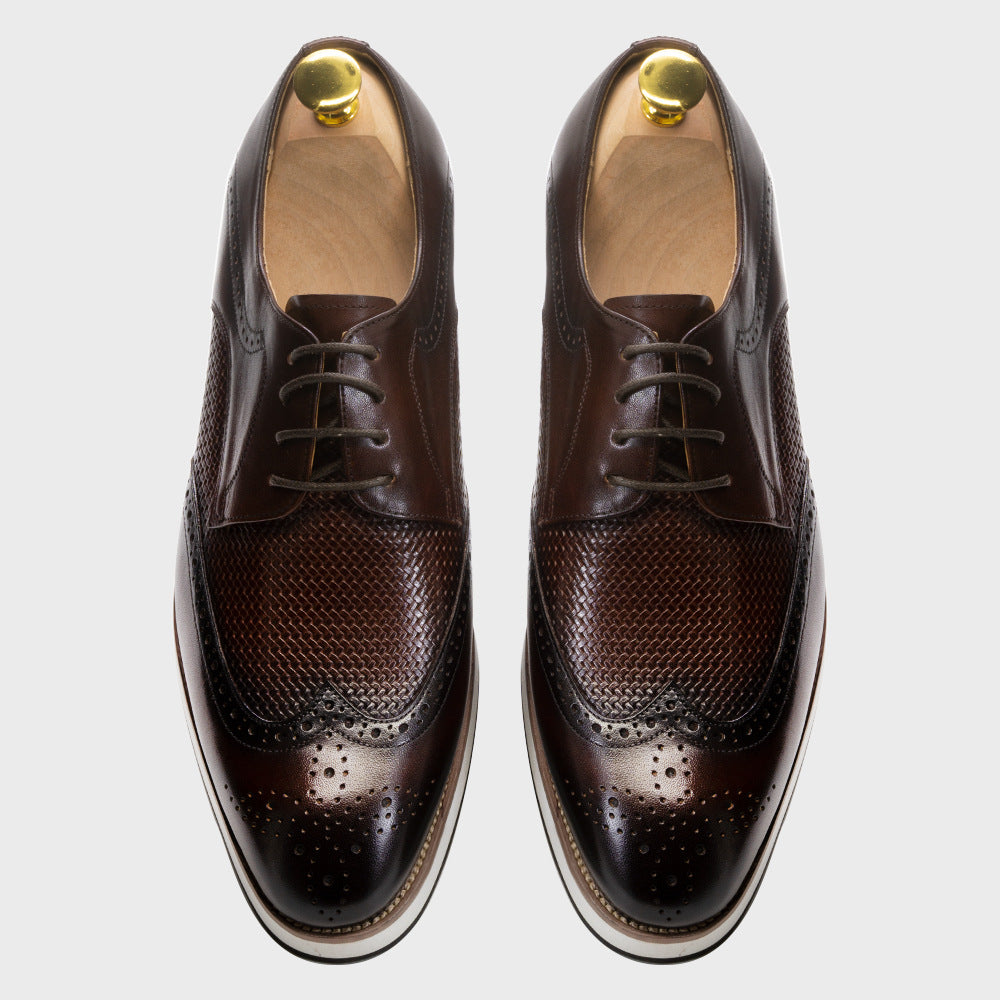 Brown Leather Casual Derby Shoes Men's Pointed Low Top genuine leather loafers business men shoes mens brogue shoes for men Elegant Shoes Large size men's shoes