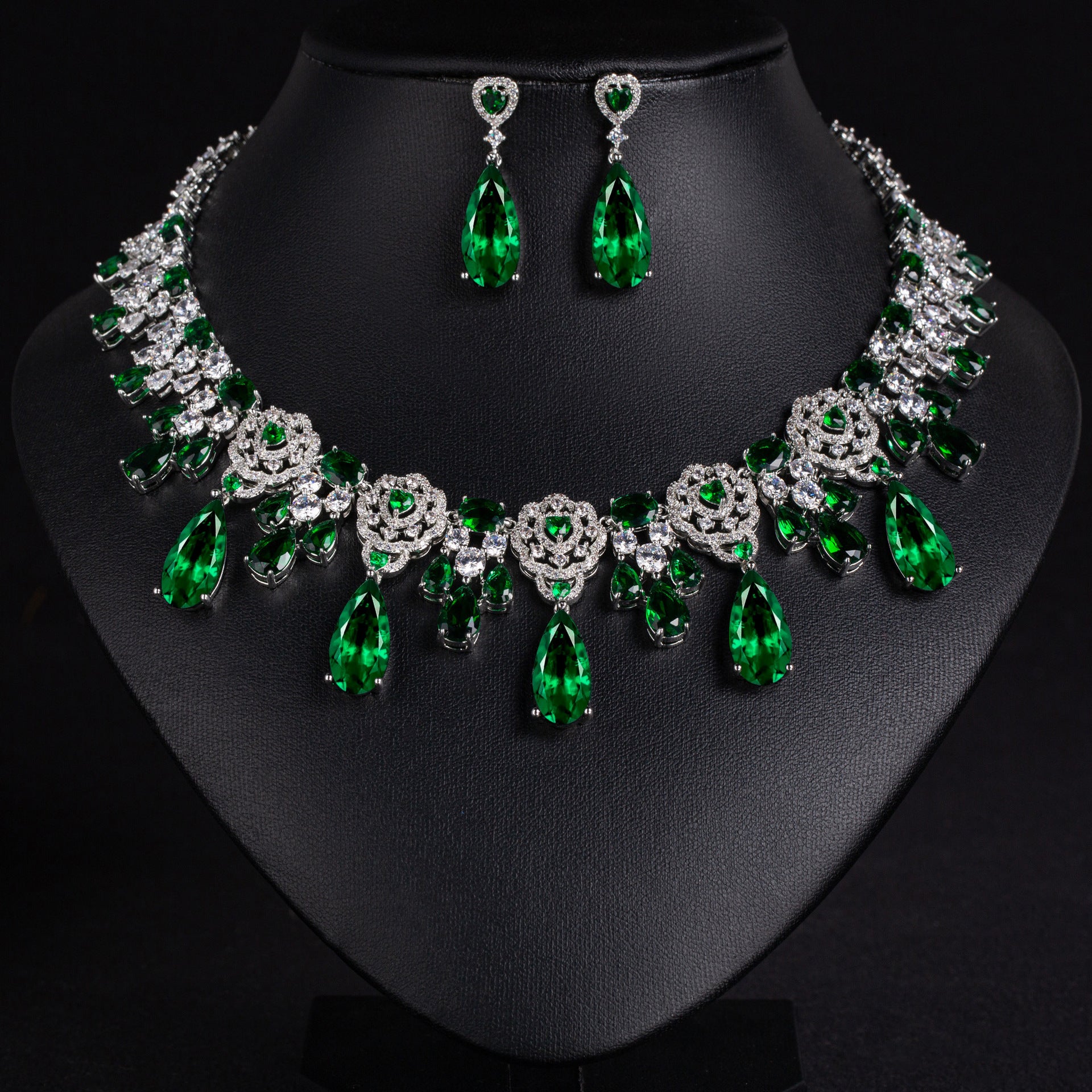 Luxury Purple & Blue Gemstone Statement Necklace Set for Women – Floral Jewelry with Matching Earrings